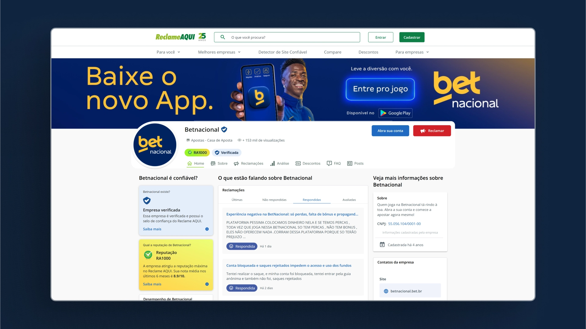 screenshot Reclame Aqui betnacional