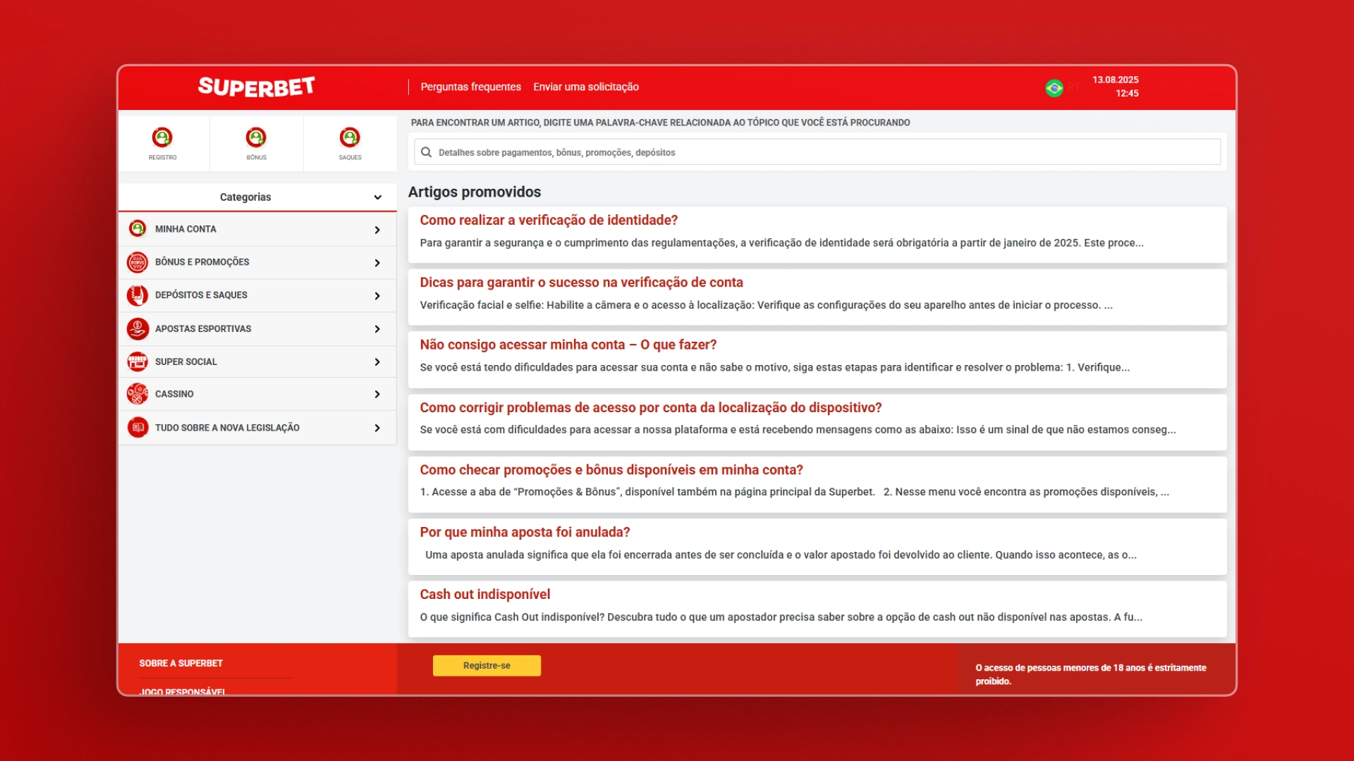 screenshot ajuda superbet
