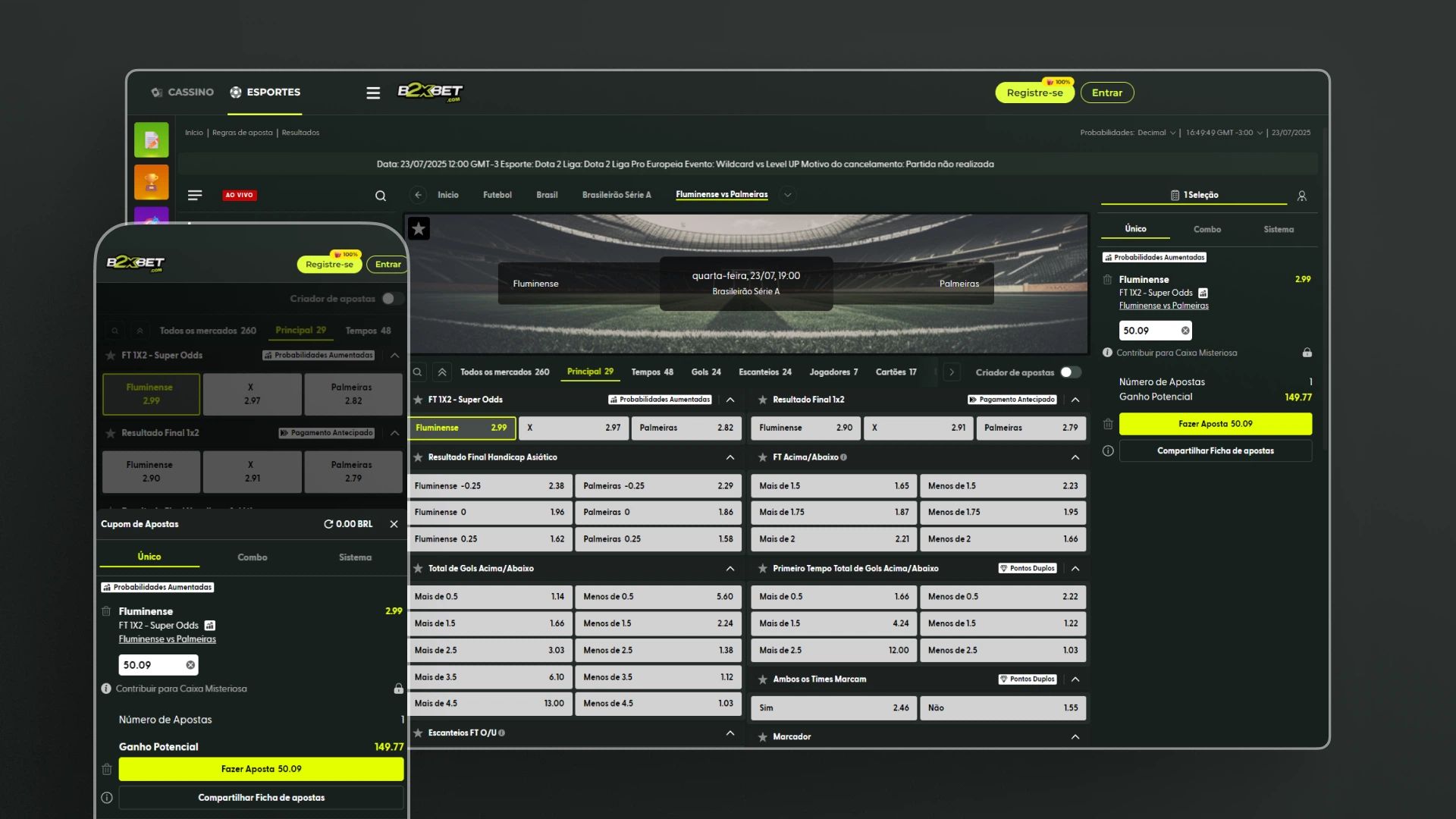 screenshot aposta B2xBet
