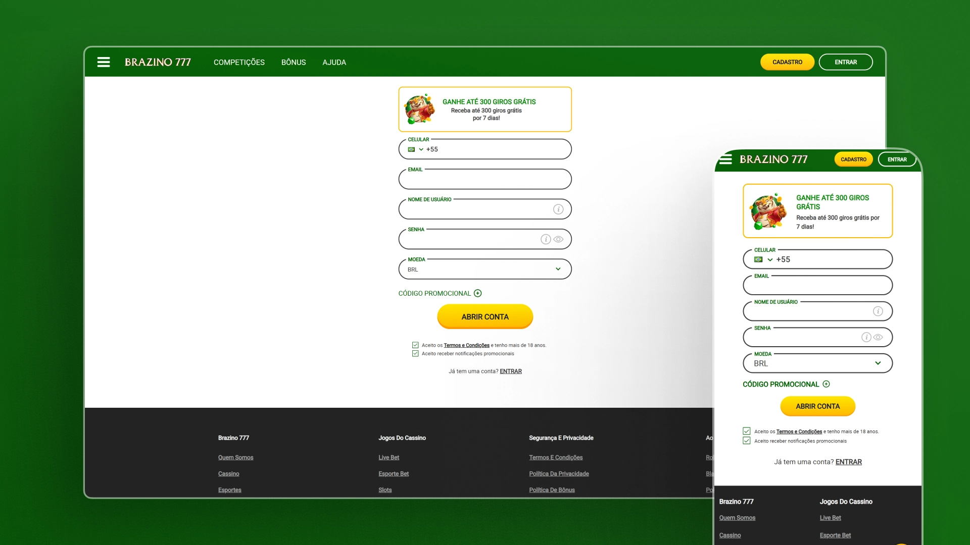 screenshot cadastro Brazino777
