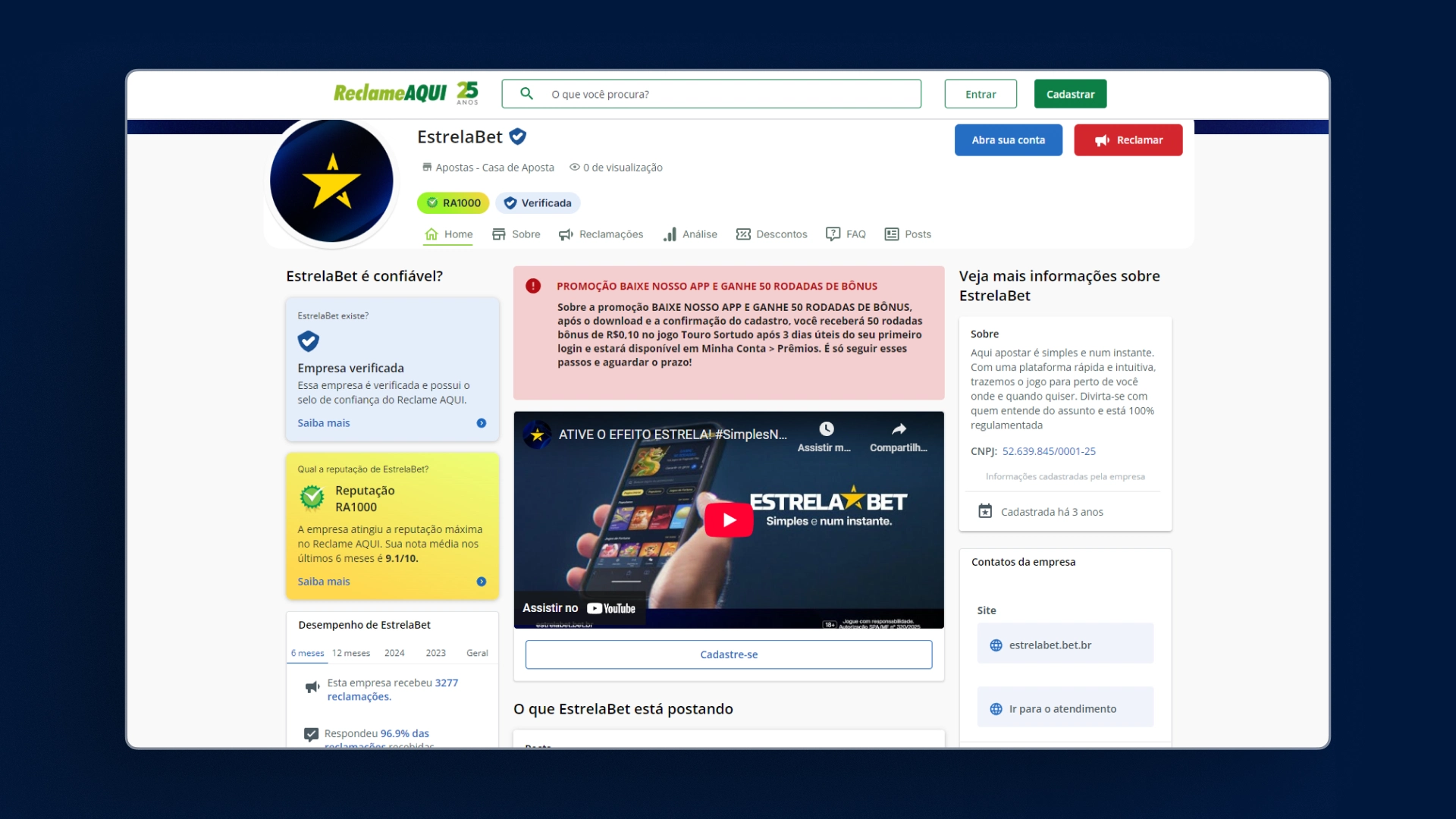 screenshot reclame aqui estrelabet