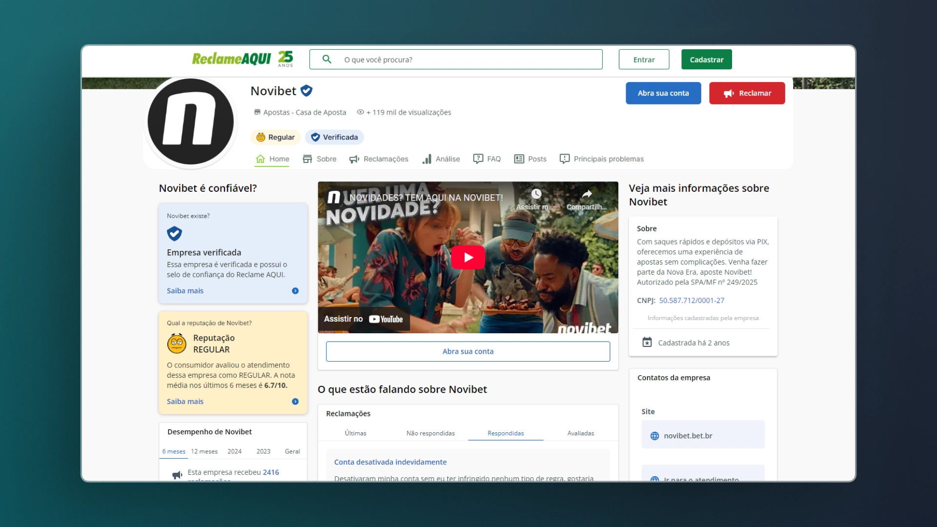 screenshot reclame aqui novibet