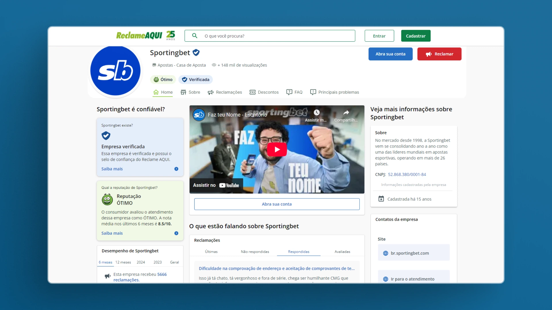 screenshot reclame aqui sportingbet