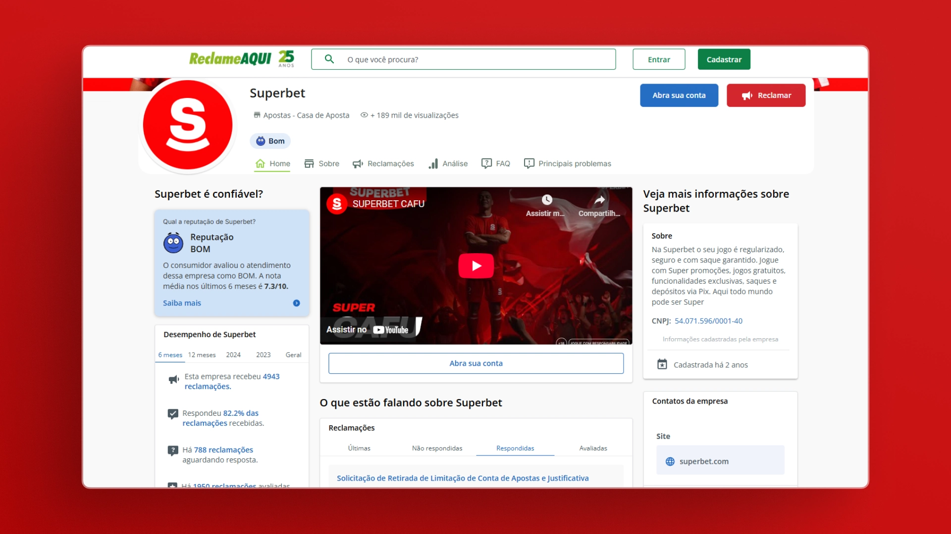 screenshot reclame aqui superbet