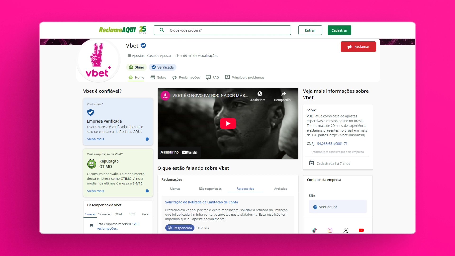 screenshot reclame aqui vbet