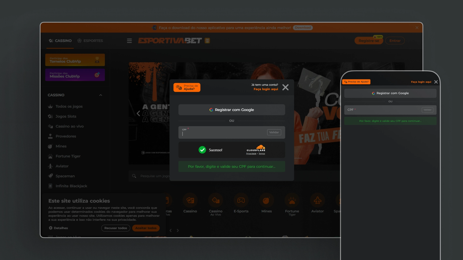 imagem captura cadastro esportiva bet