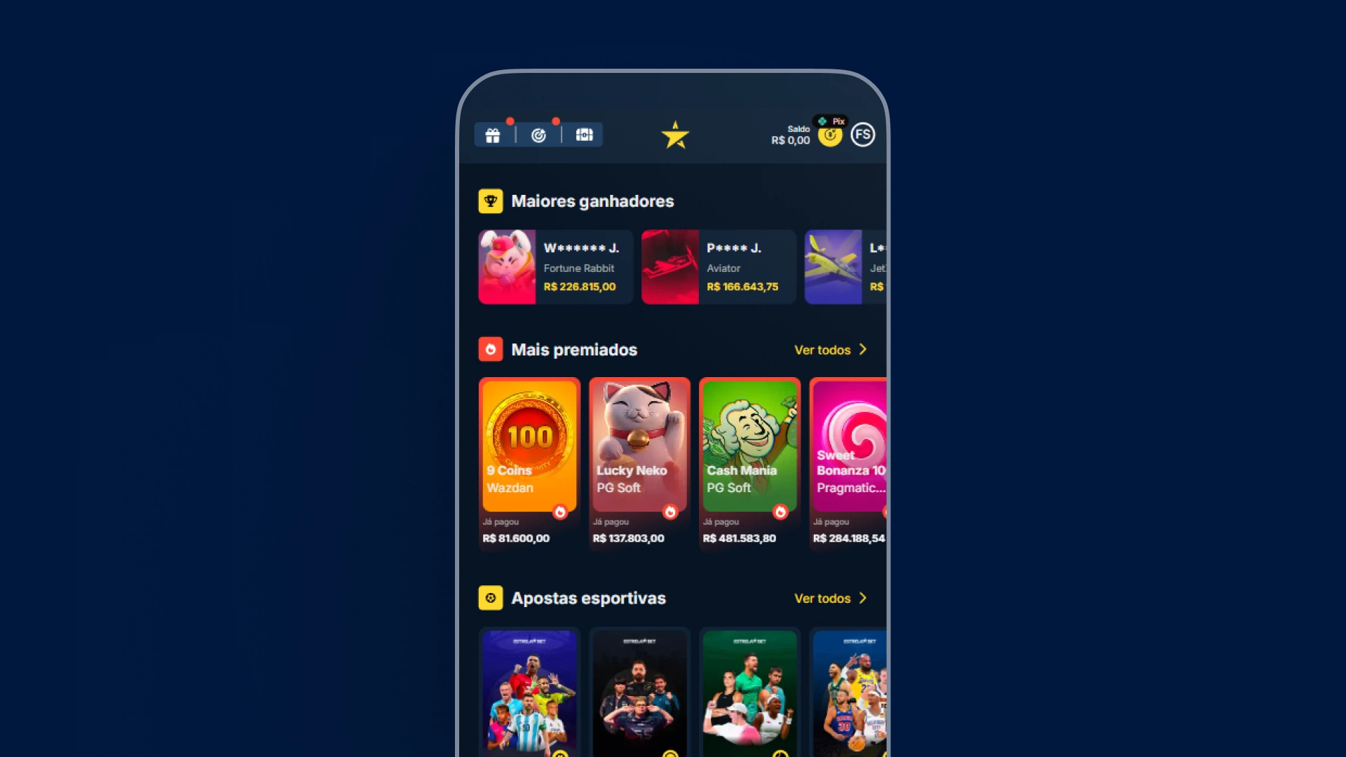 imagem mockup mobile app estrela bet