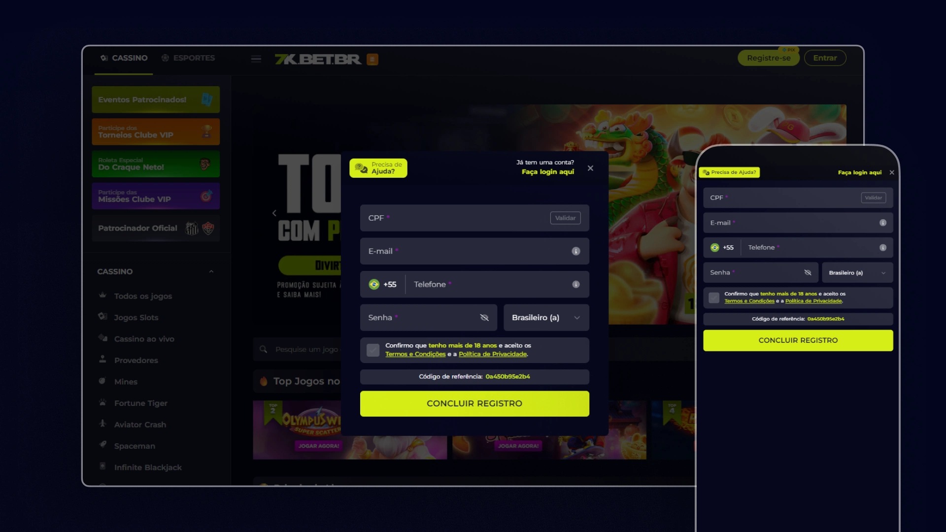 screenshot cadastro 7kbet