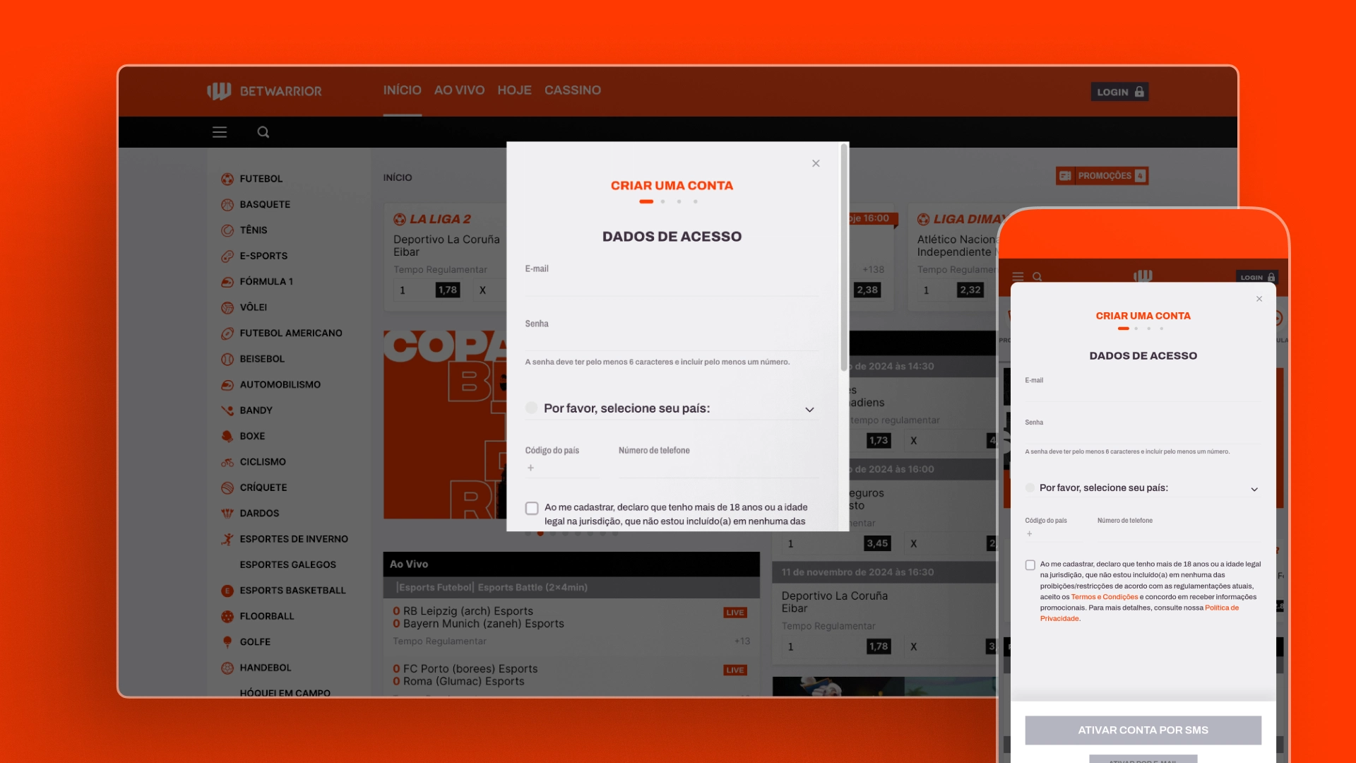 screenshot cadastro BetWarrior