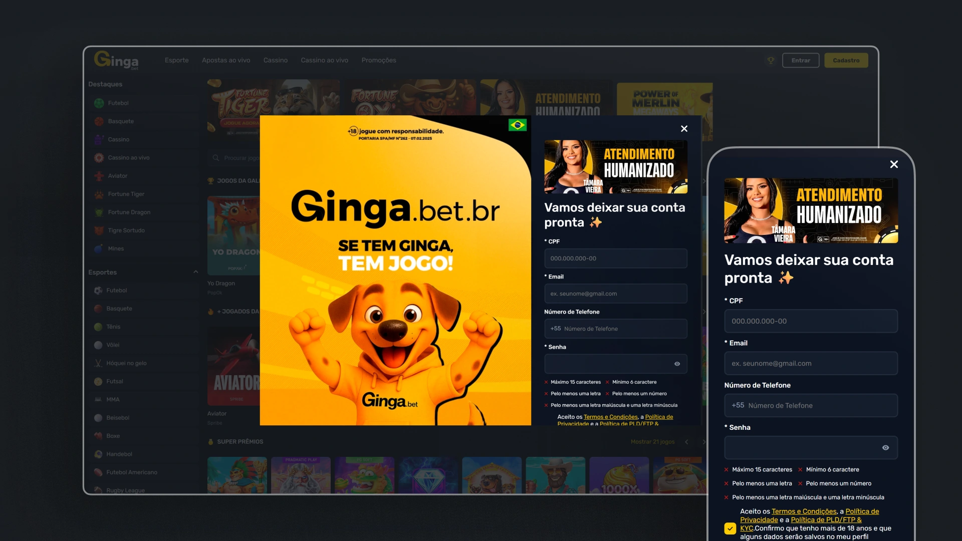 screenshot cadastro Gingabet