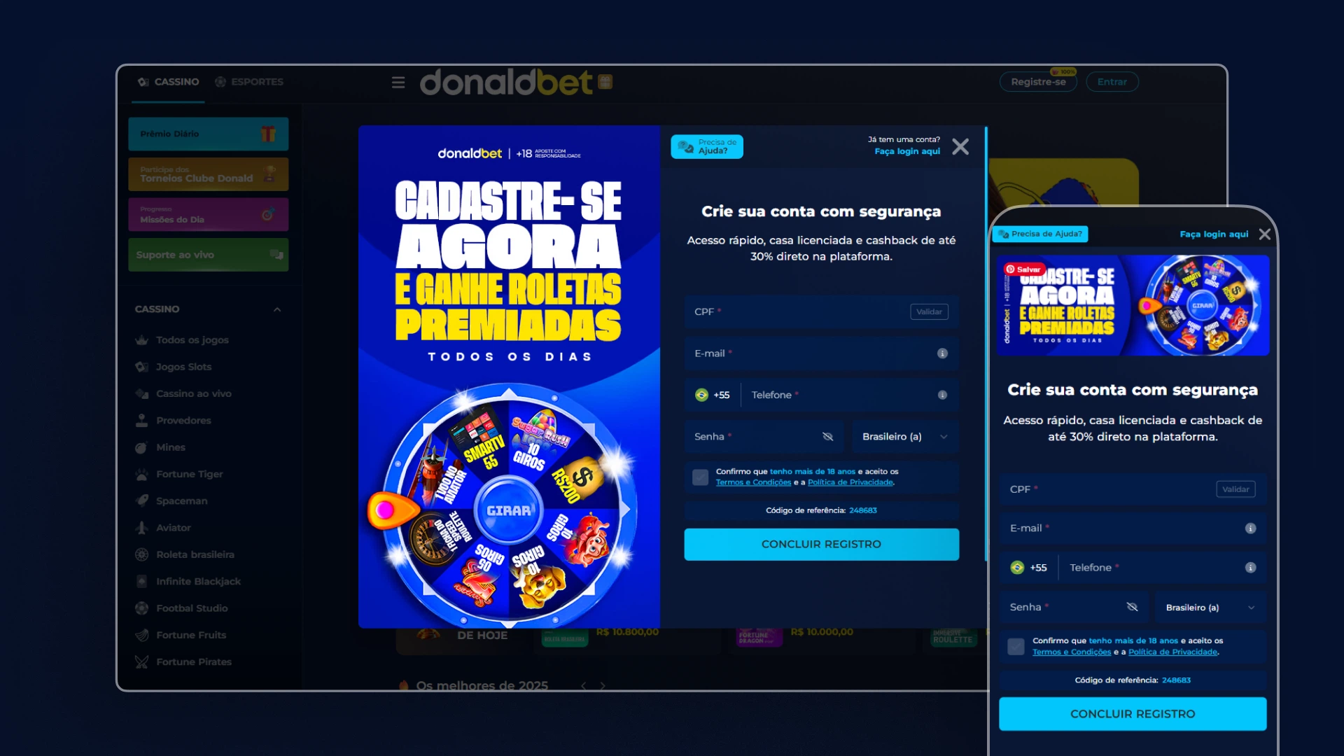 screenshot cadastro donaldbet