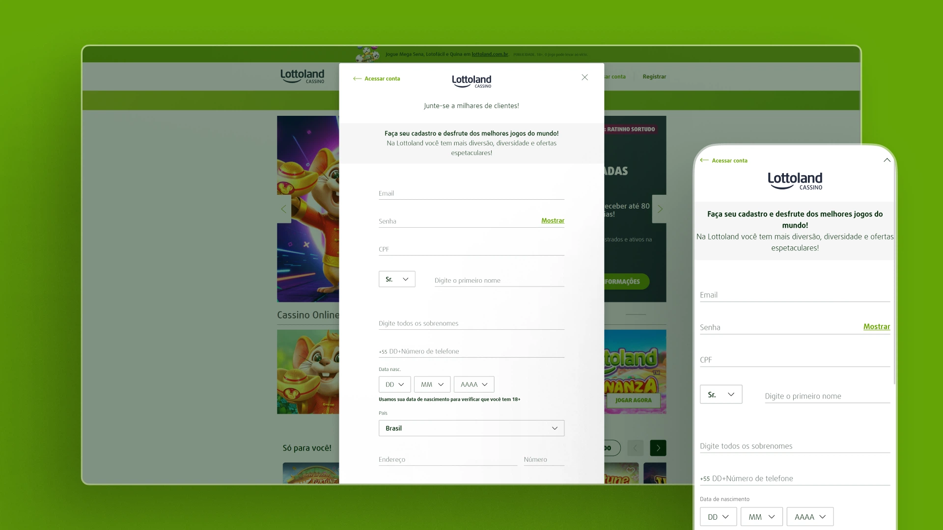 screenshot cadastro lottoland
