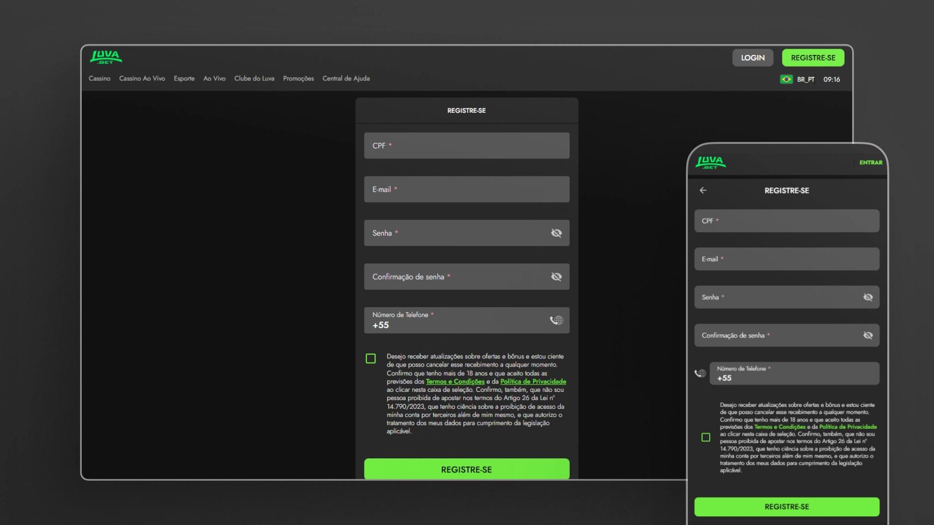 screenshot cadastro luva bet