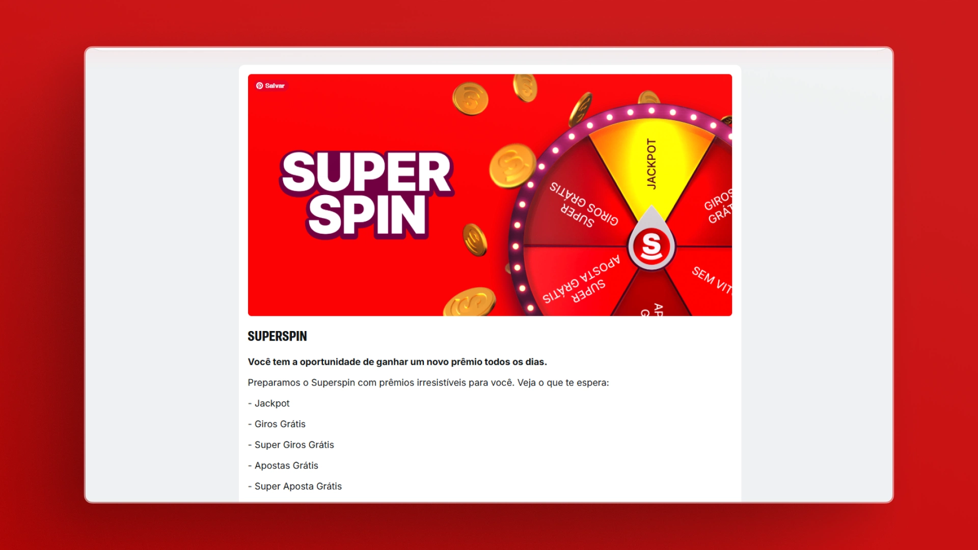 screenshot promoção 1 superbet