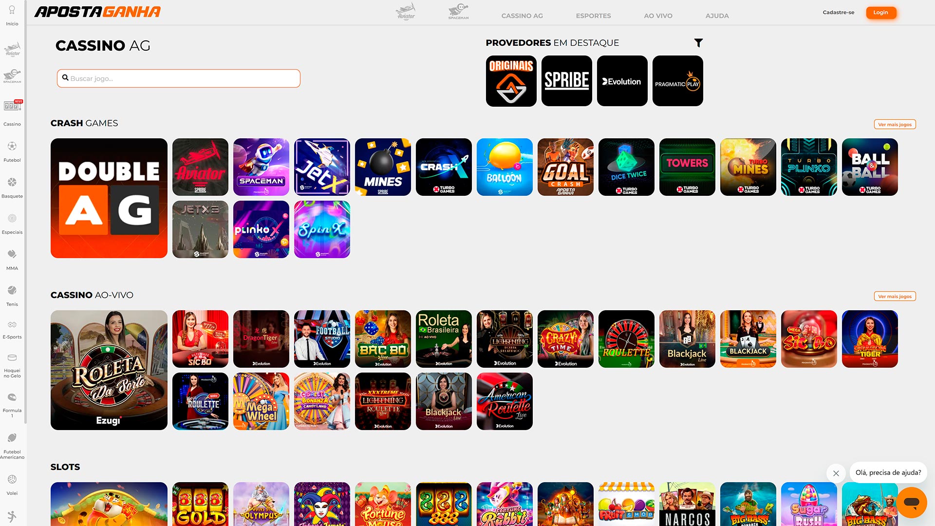 screenshot da página do cassino Apsota Ganha