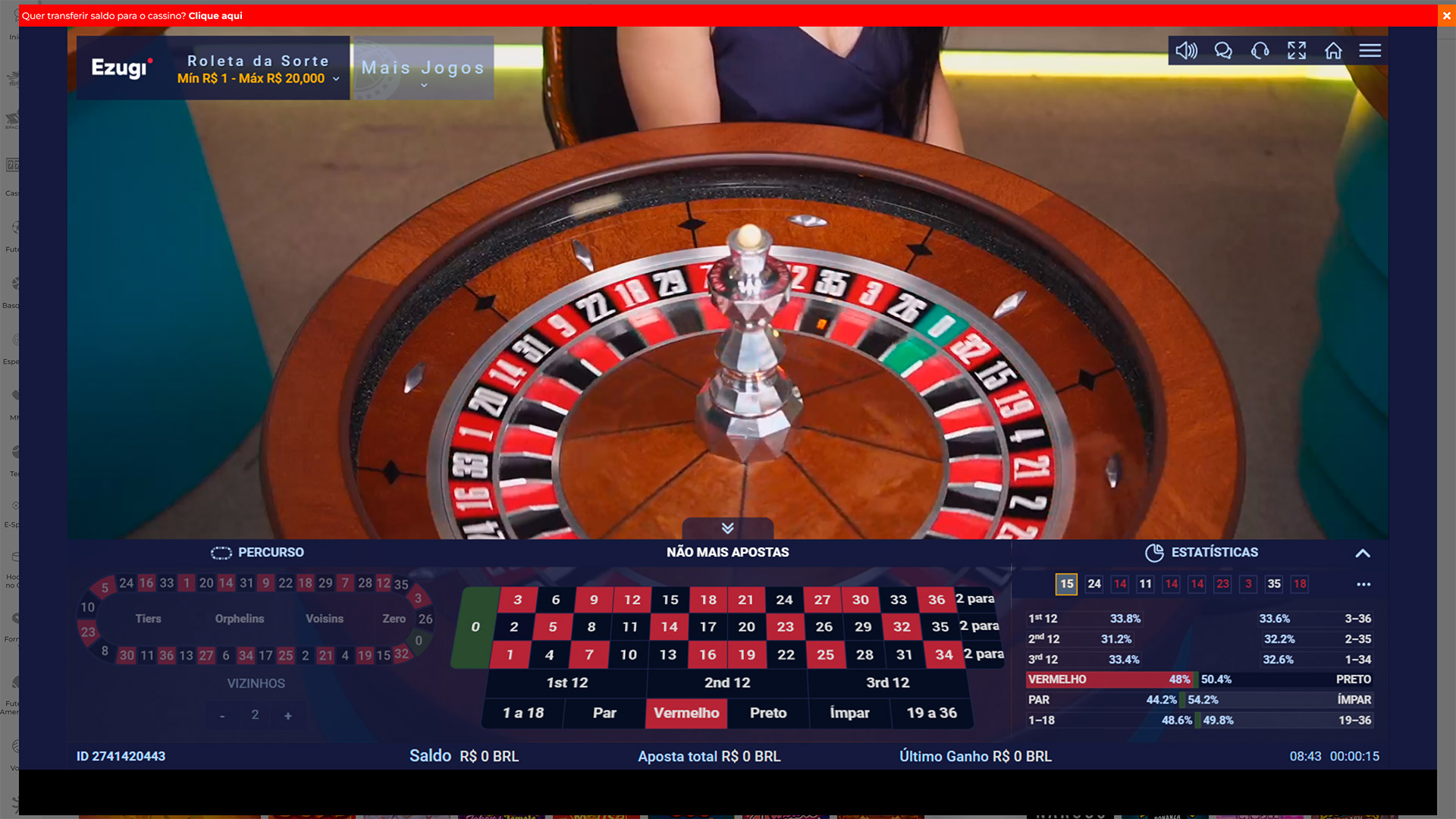 imagem mostra sala de roleta ao vivo no Aposta Ganha