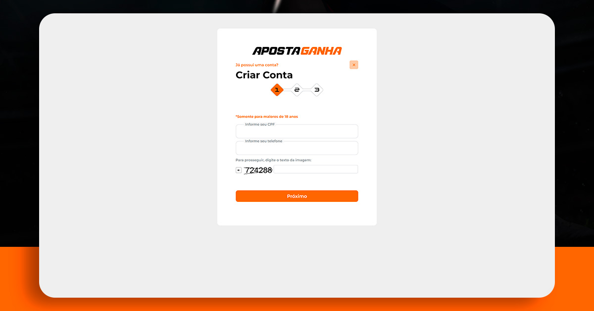 screenshot da página de registro da Aposta Ganha