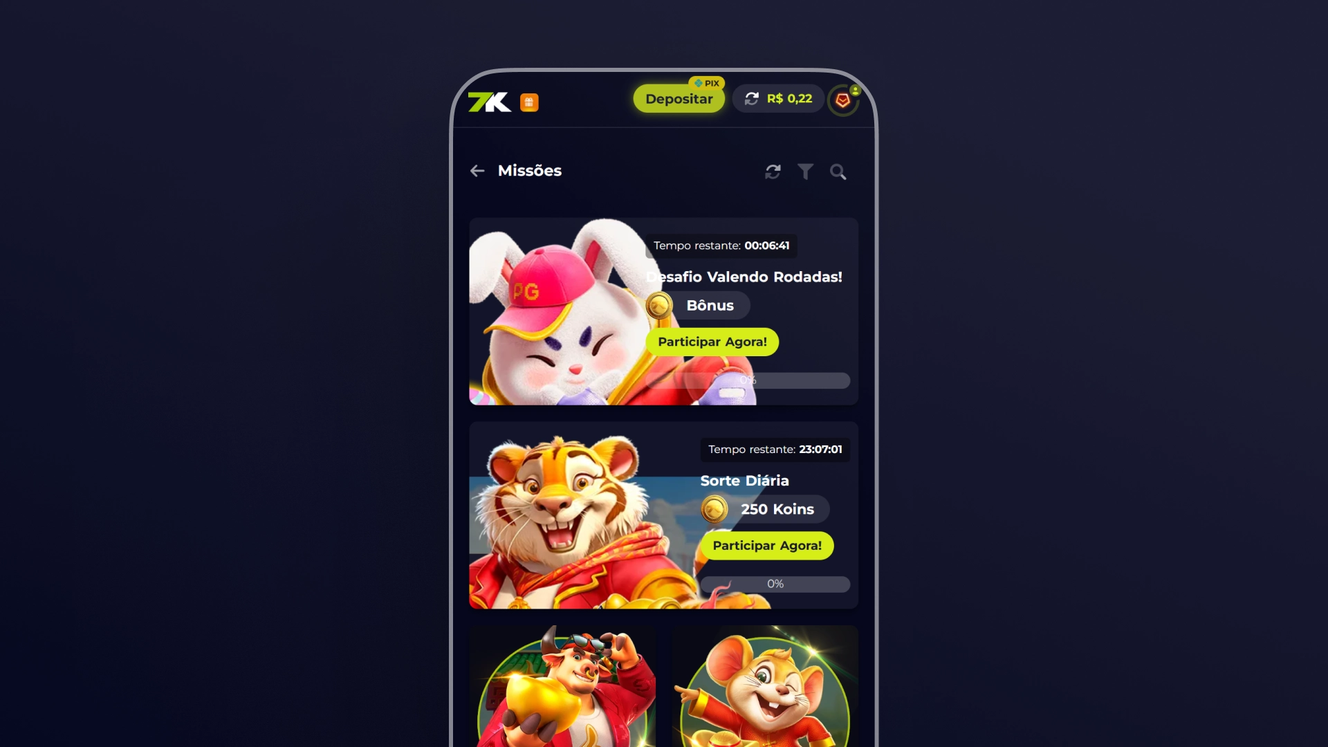 screenshot mobile bonus e promoçoes 7kbet