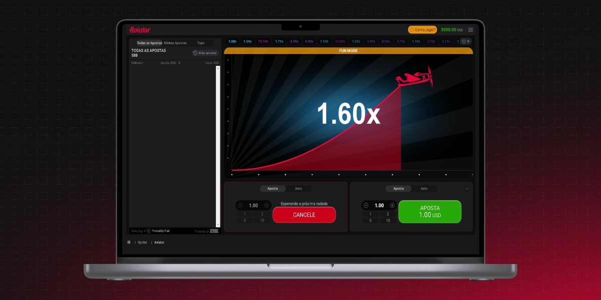 imagem mostra Aviator na tela de um notebook com multiplicador em 1.60x no site da Betfair