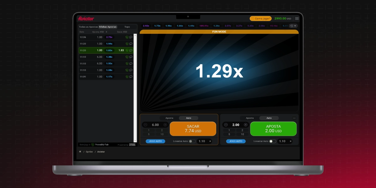 Imagem mostra tela de notebook na página de cash-out com multiplicador em 1.29x