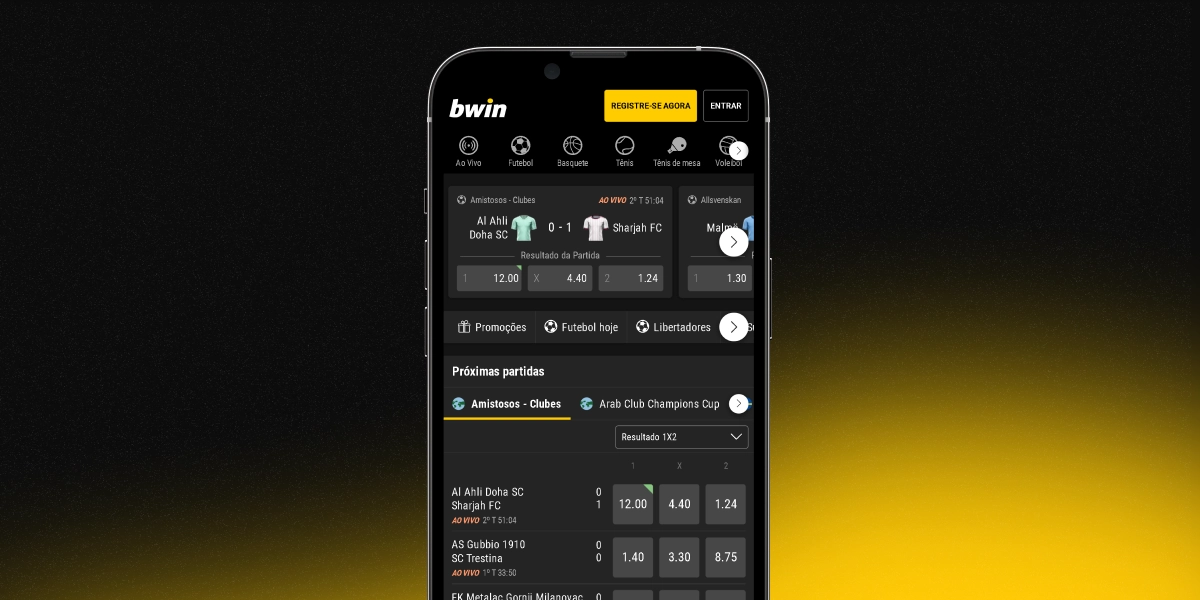 imagem mostra smartphone aberto na home da versão mobile da Bwin