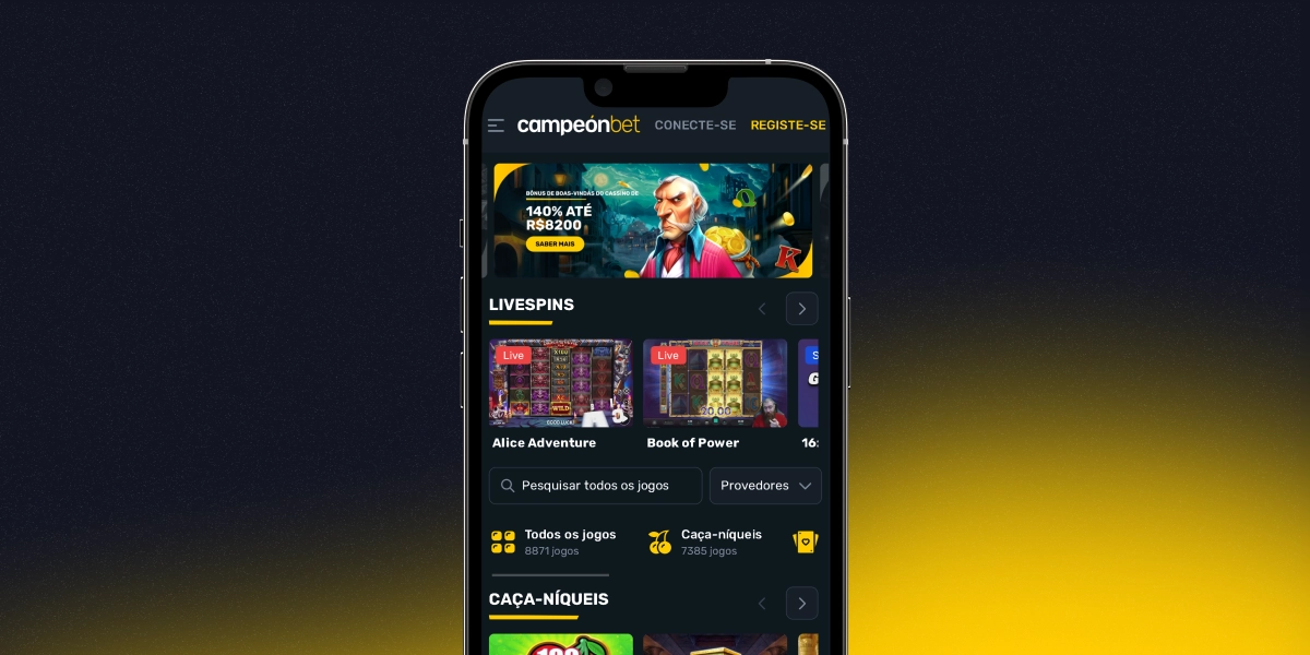 Imagem mostra smartphone e notebook abertos na página principal no app da Campeon Bet