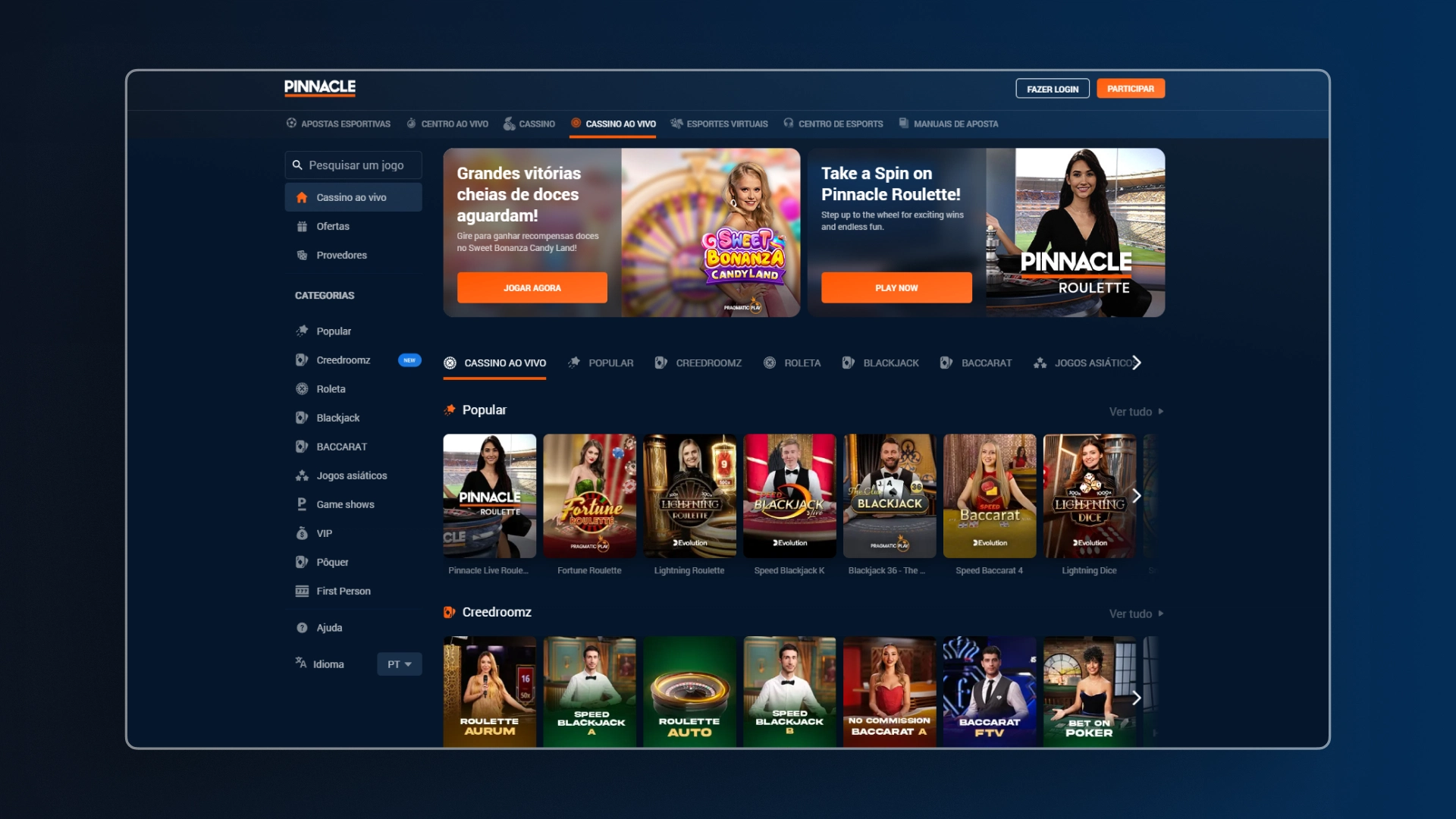 imagem captura cassino ao vivo pinnacle