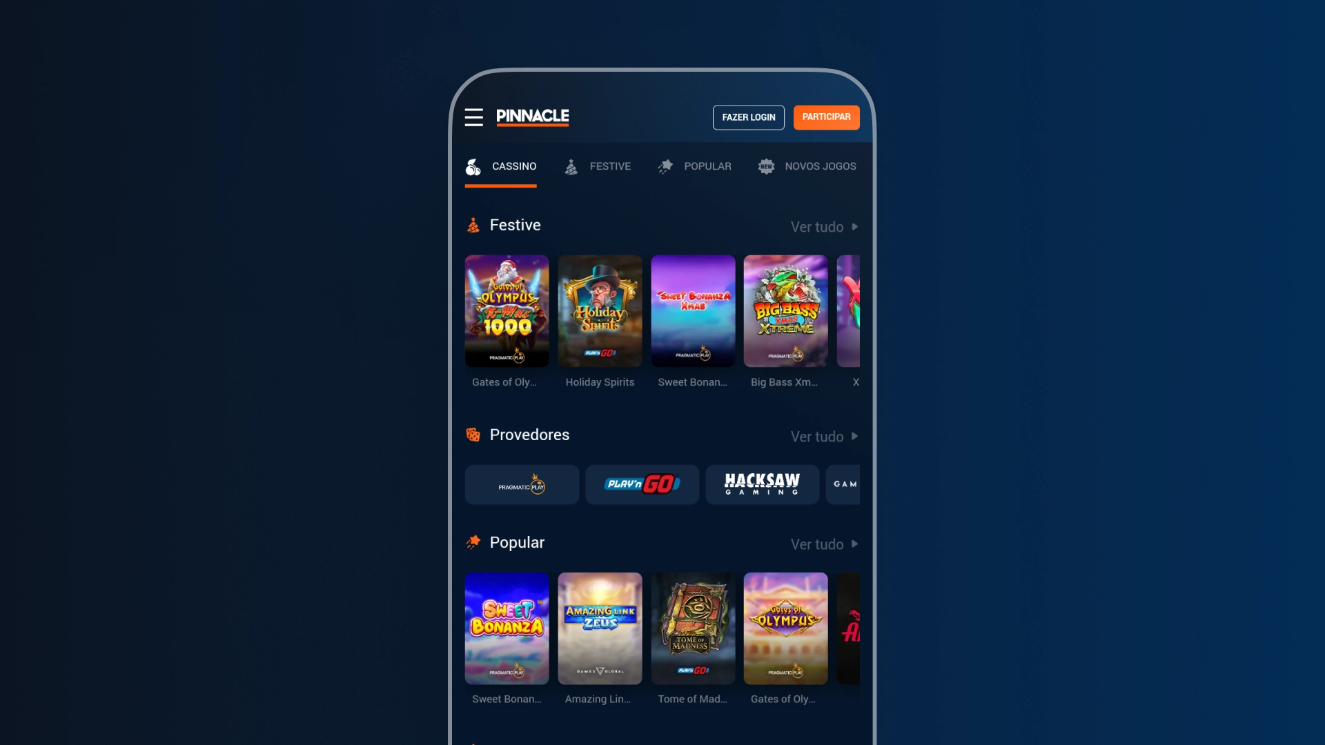 imagem mockup Cassino app pinnacle