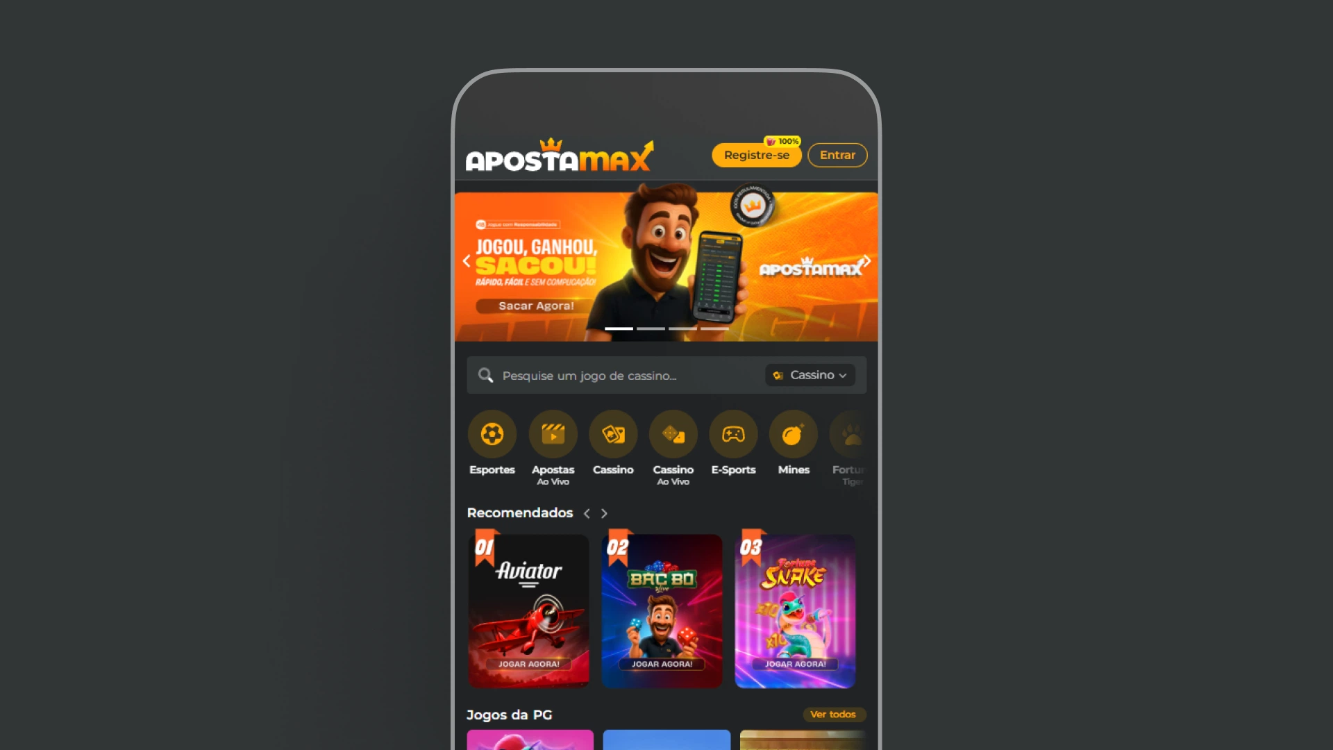 imagem mockup mobile app ApostaMax