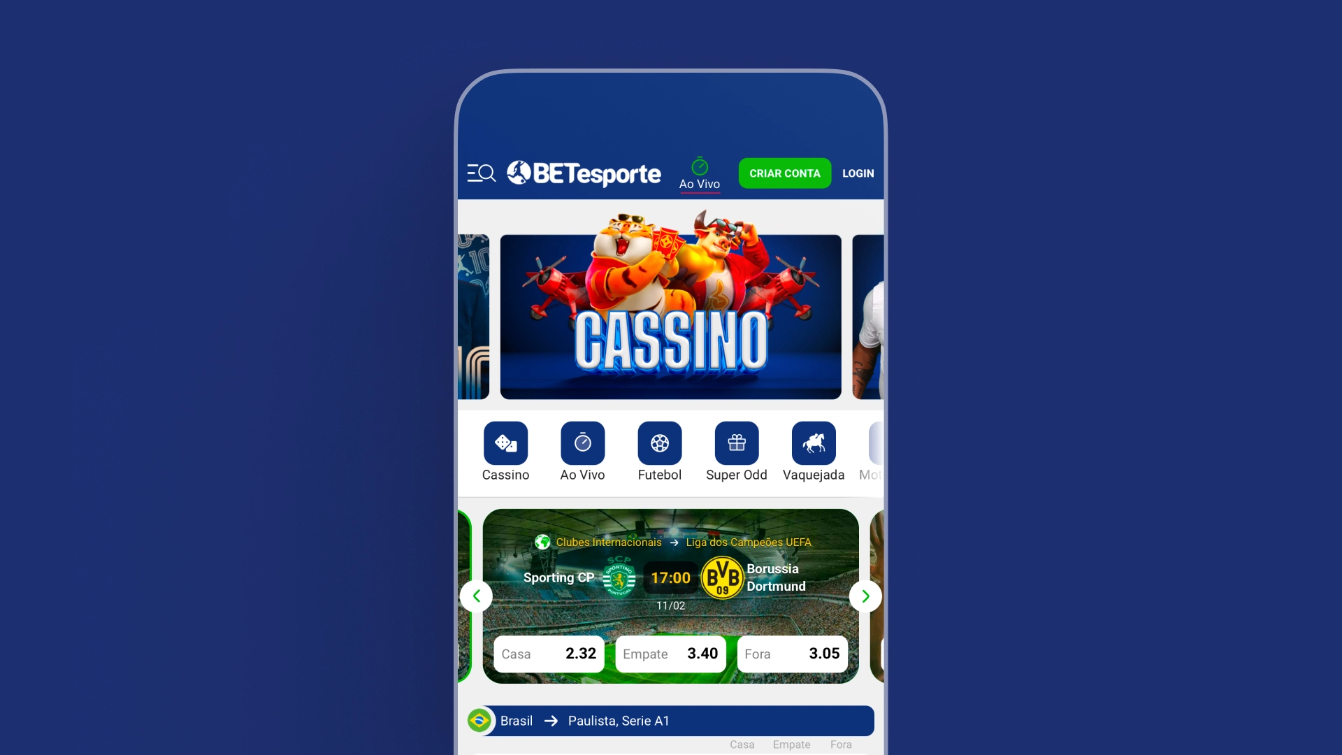 Imagem mockup mobile app betesporte