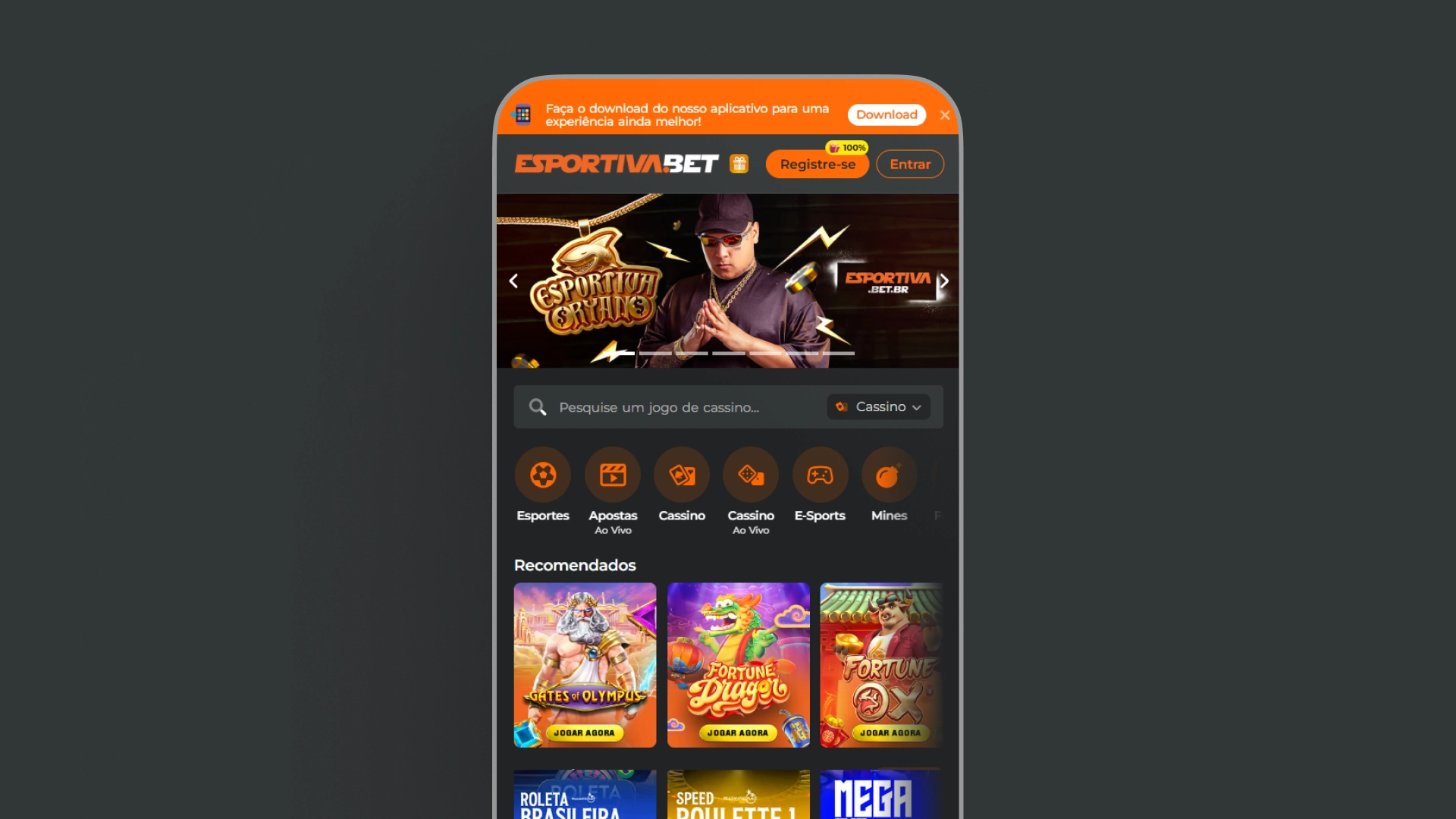 Imagem mockup mobile app esportiva bet