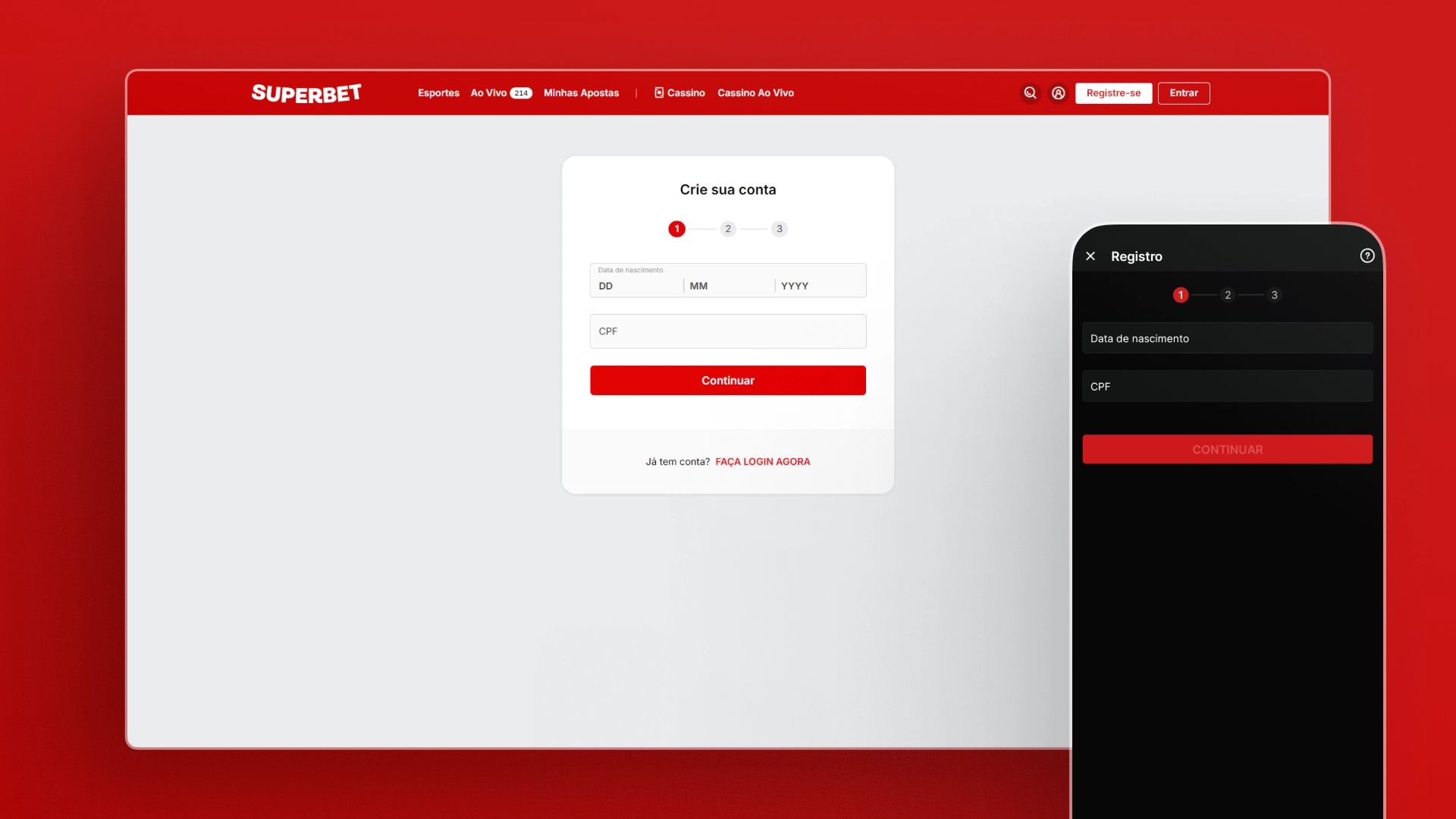 Imagem mostra notebook e celular aberto na página de cadastro da Superbet