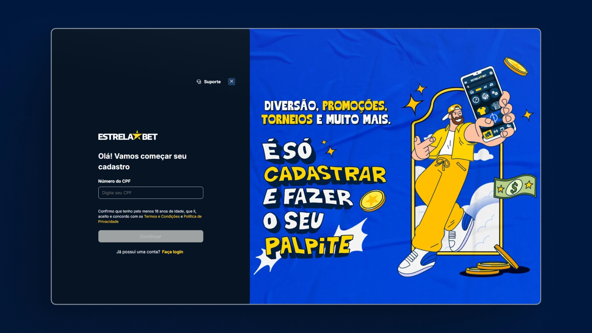 imagem passo 1 cadastro estrela bet