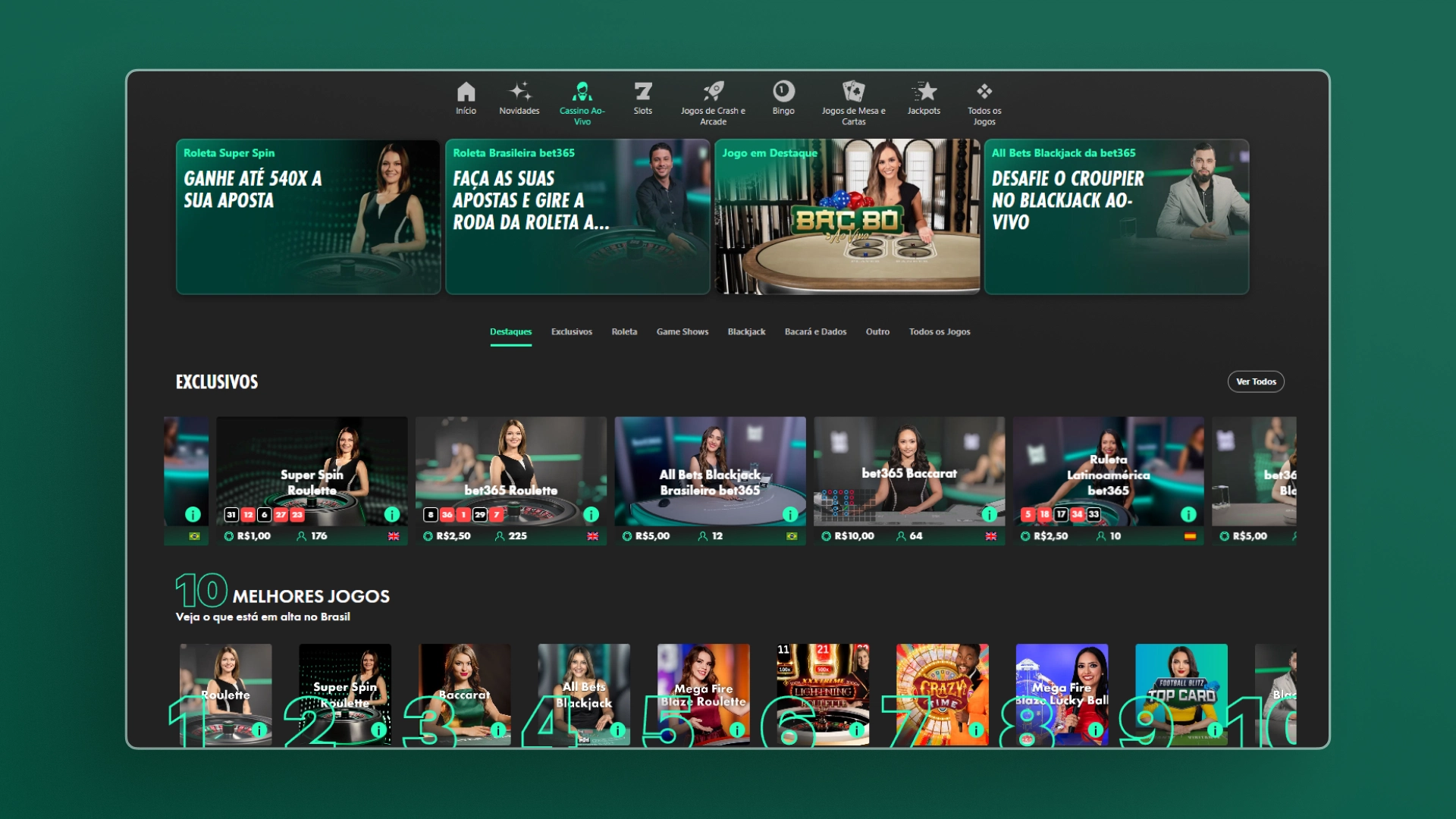 imagem screenshot cassino ao vivo bet365