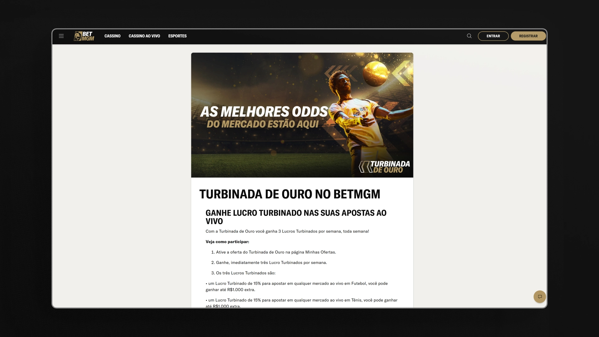 screenshot Bônus betmgm