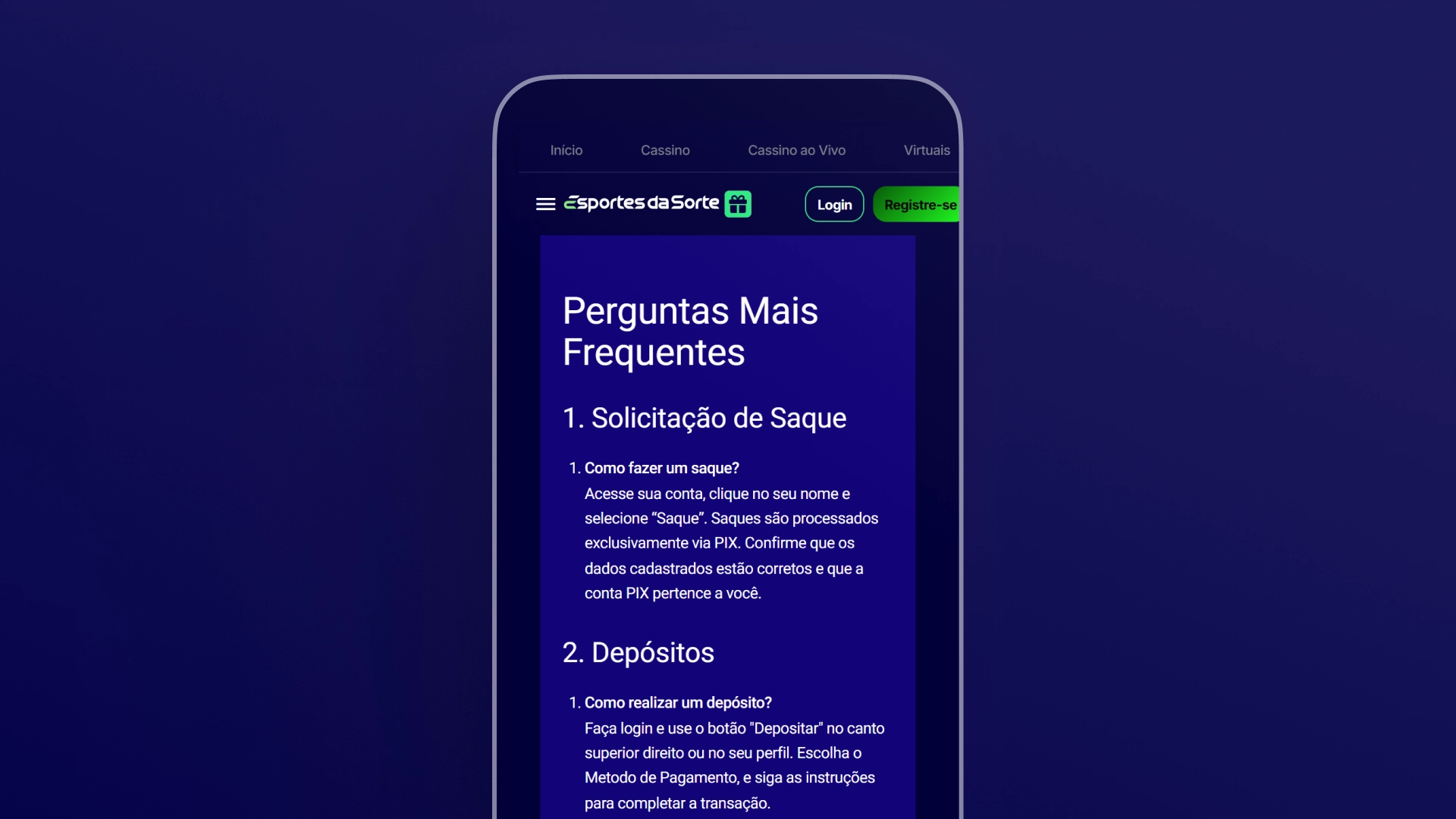 screenshot FAQ Esportes da Sorte