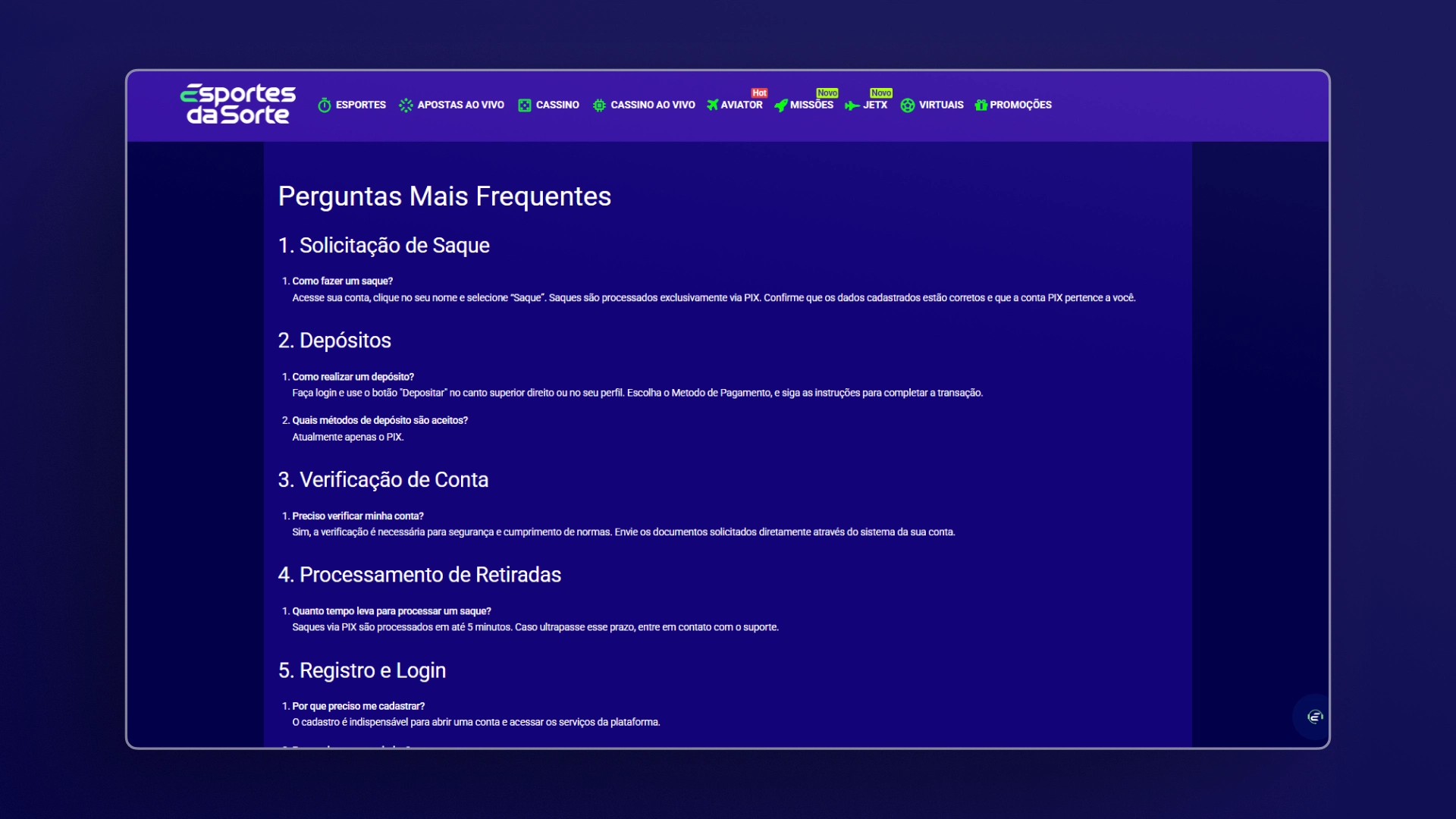 screenshot ajuda esportes da sorte