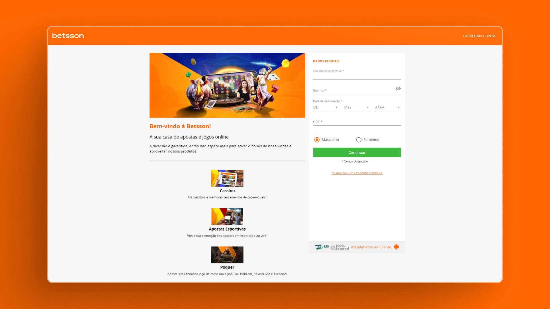 screenshot cadastro 2 betsson