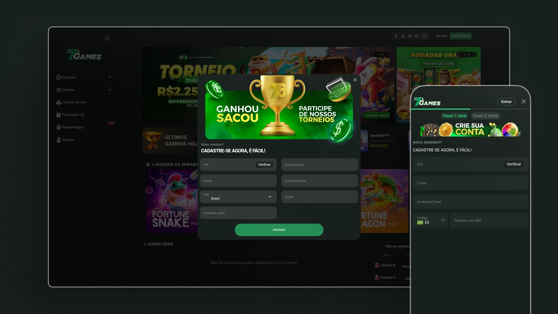 screenshot cadastro 7games