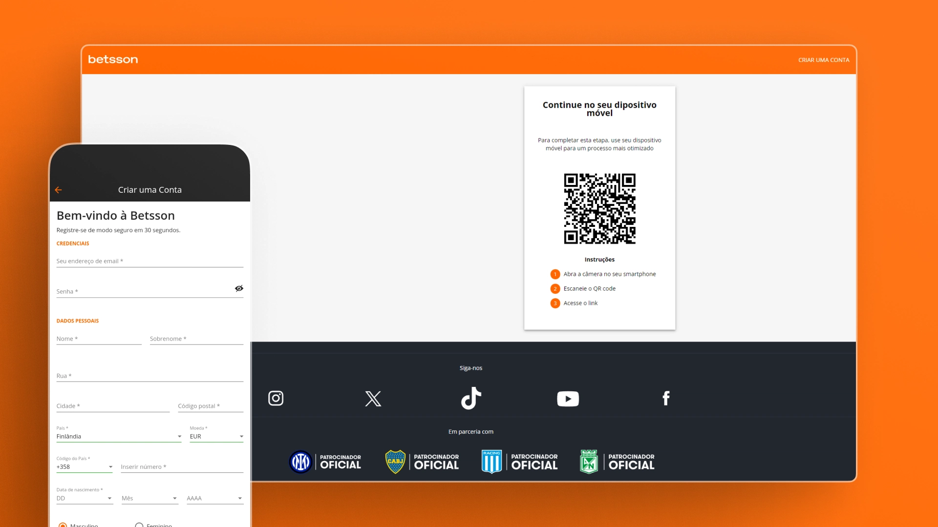 screenshot cadastro Betsson
