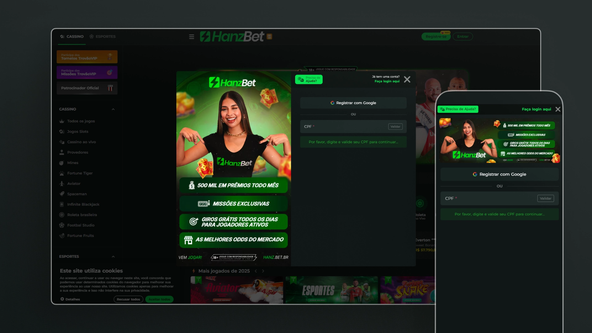 screenshot cadastro Hanzbet