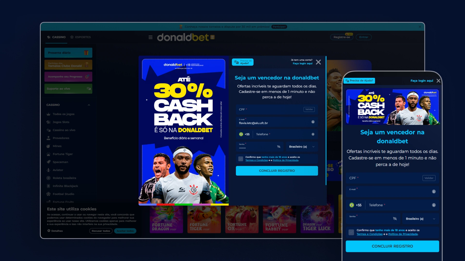 screenshot cadastro donald bet