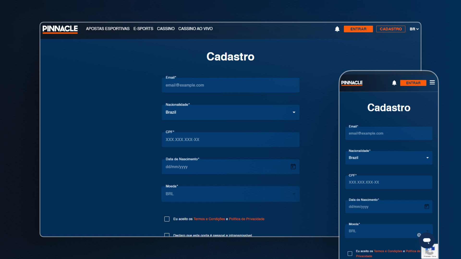 screenshot cadastro pinnacle