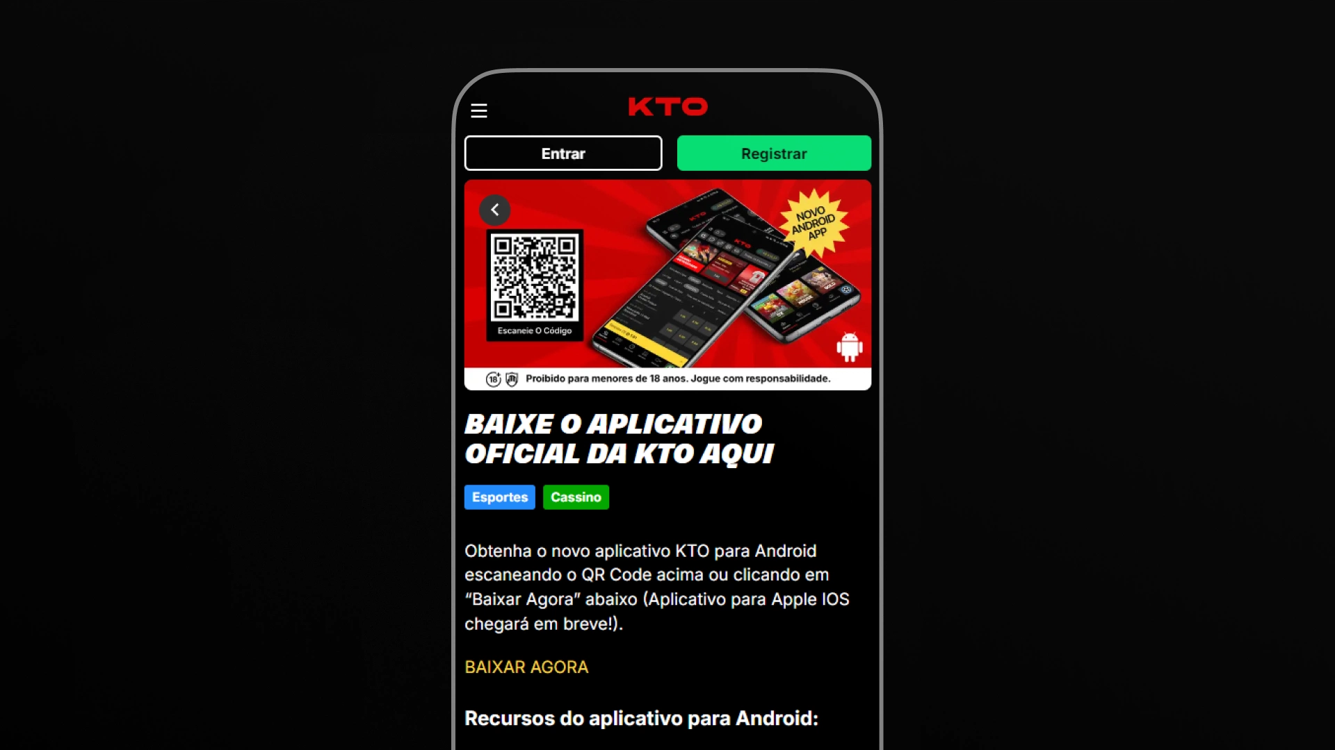 screenshot mobile instalaçao app kto