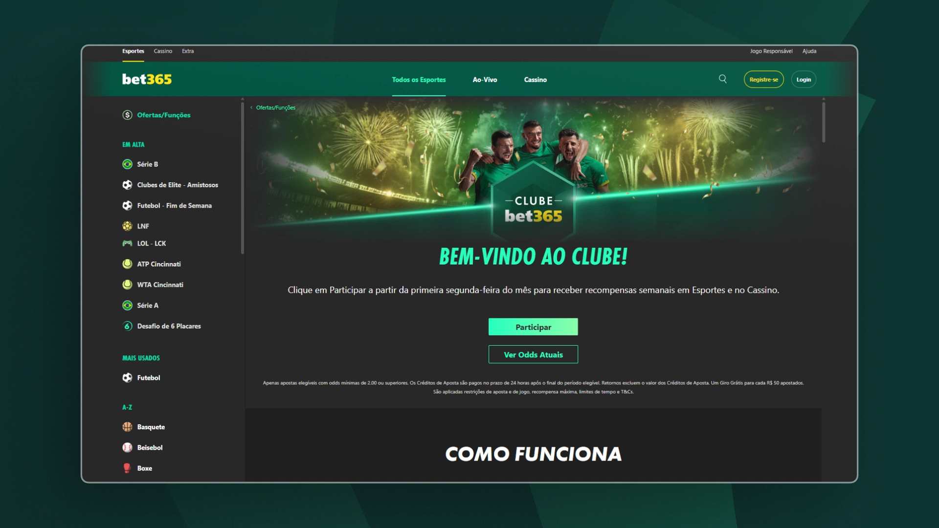 screenshot promoção Bet365