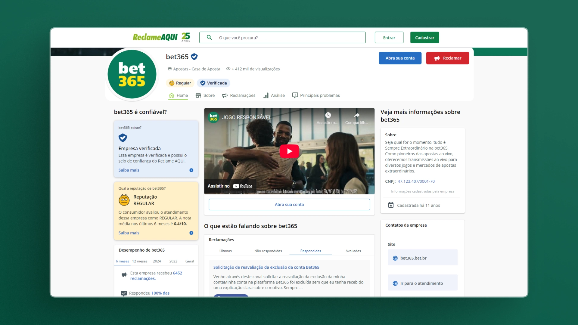 screenshot reclame aqui bet365