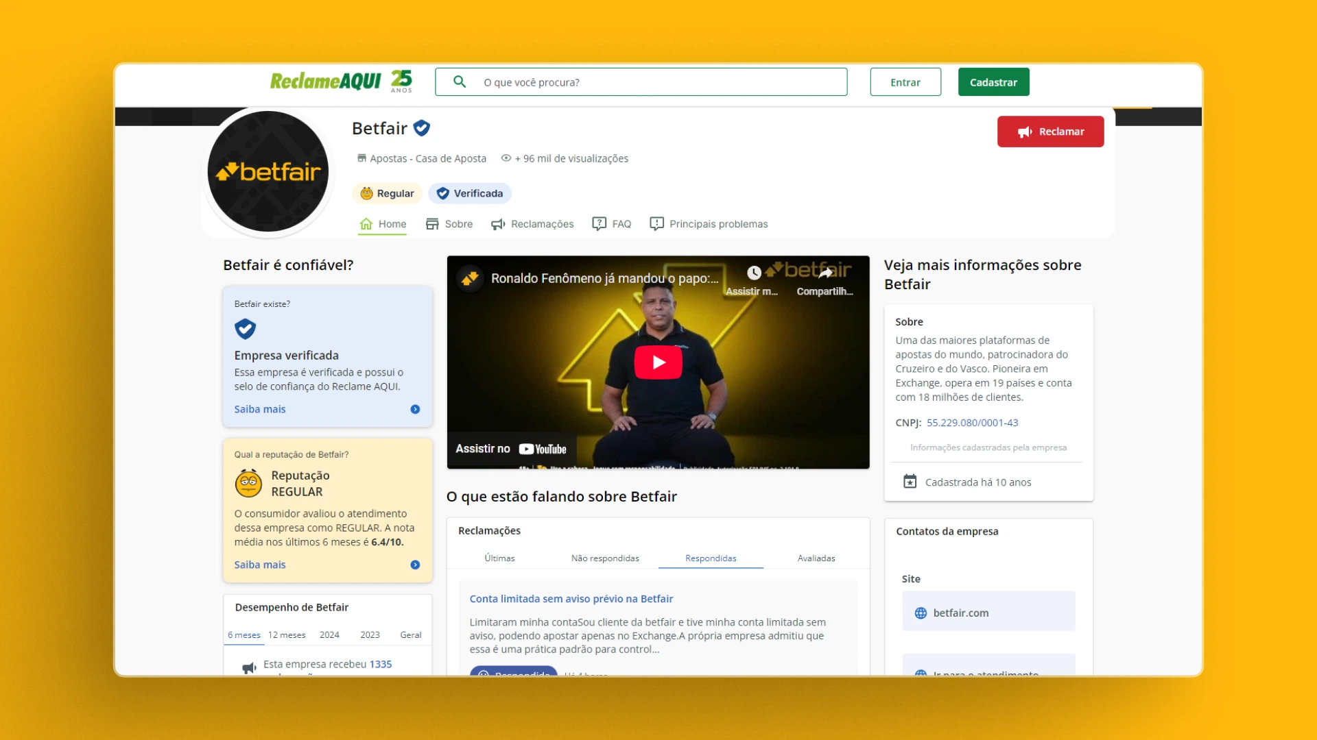 screenshot reclame aqui betfair