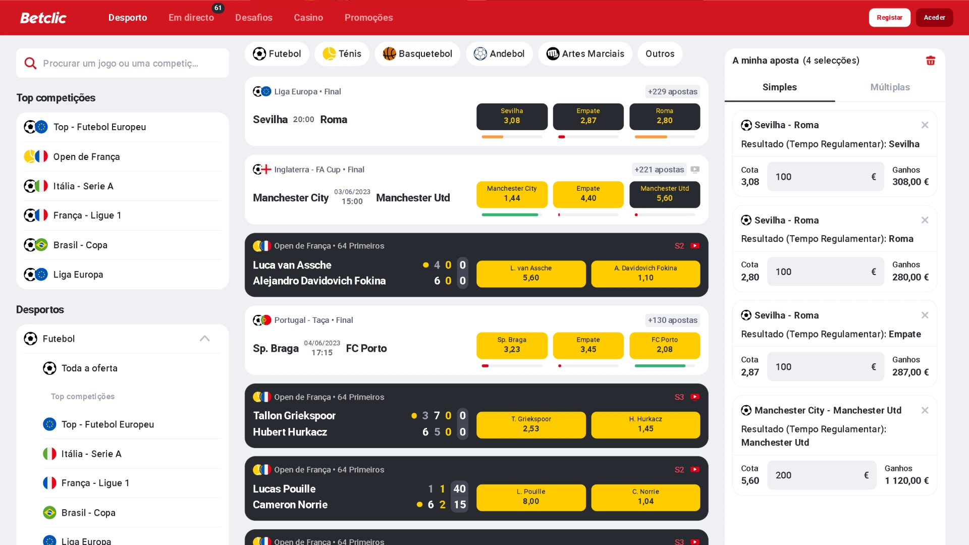 Captura de ecrã como apostar com bónus Betclic