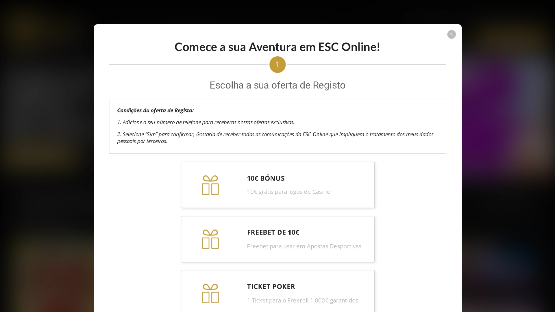 imagem captura mostra página de bônus de registro da Esc Online
