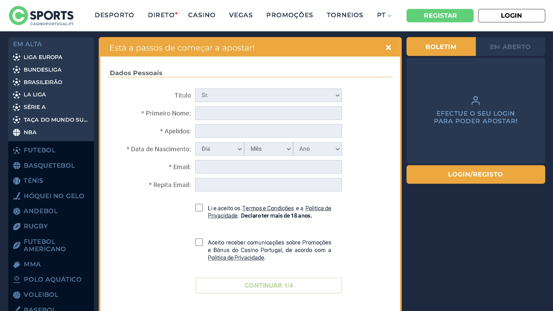 Captura de Ecrã do Registo Casino Portugal-1